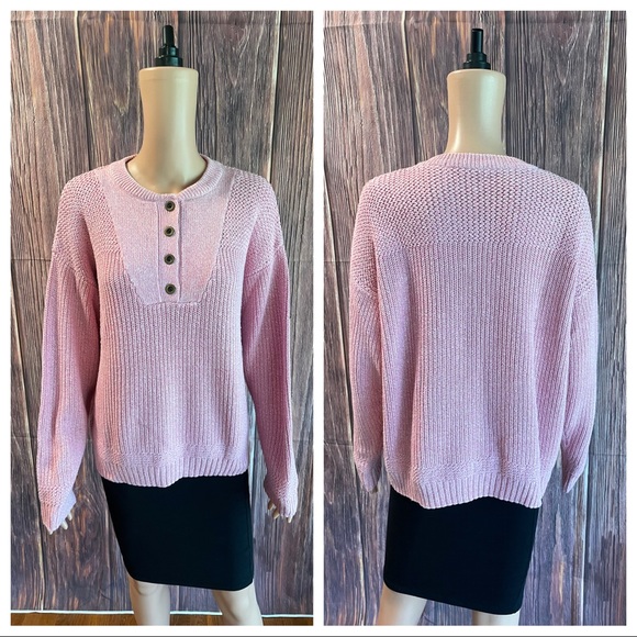 Natural Reflections L/XL baby pink buttondown pullover comfy knit boho - Picture 1 of 16